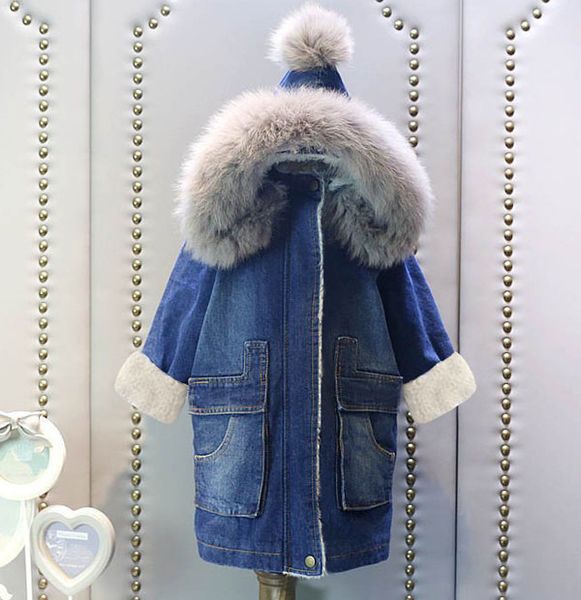 

girl denim jacket autumn winter cotton trench coat thick outwear, Blue;gray