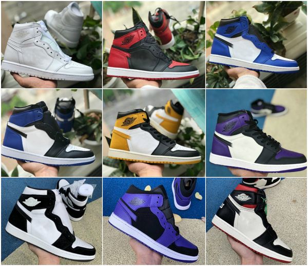 

2020 new high og mid men 1 basketball shoes game royal banned shadow bred gym red blue white yellow toe shoe women 1s chicago sneakers, Black