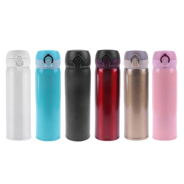 

buckle thermal cup bottle stainless steel double wall travel mug water vacuum cup school home drink bottle 450ml