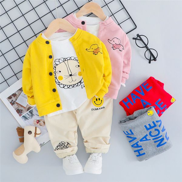 

0-4 year baby boy clothing 2019 spring autumn new active casual kid suit children clothes coat+t-shirt+pant clothing set, White