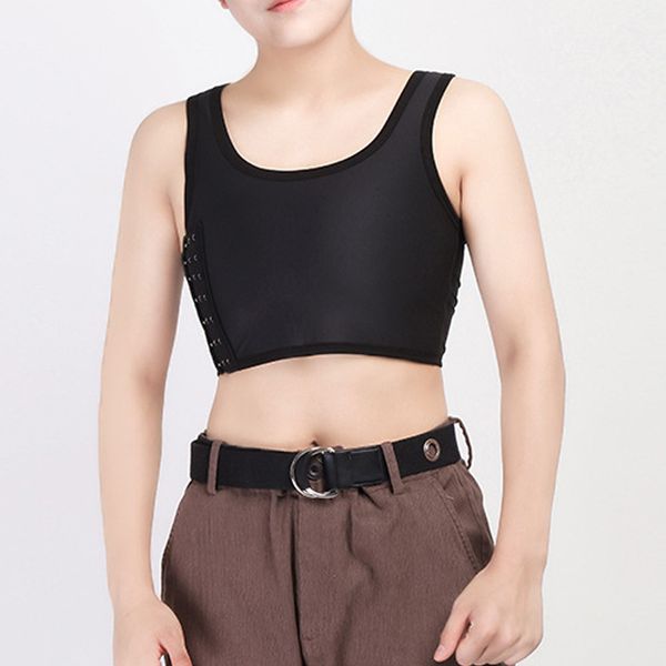 

les lesbian chest binder double layer padded short buckle chest breast binder casual mesh ice silk corsets tank vest, Black;white