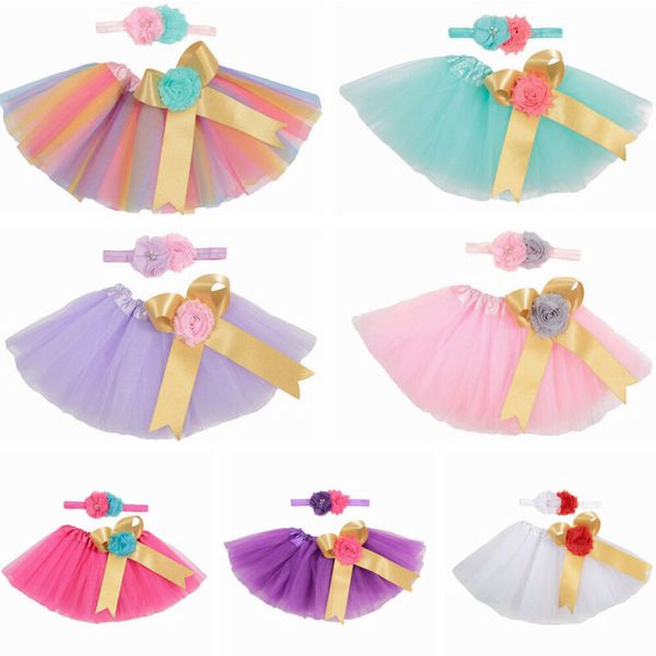 

newly baby girls newborn tutu skirt & headband outfit set p shoot prop 0-2 years mesh tutu dress set, White