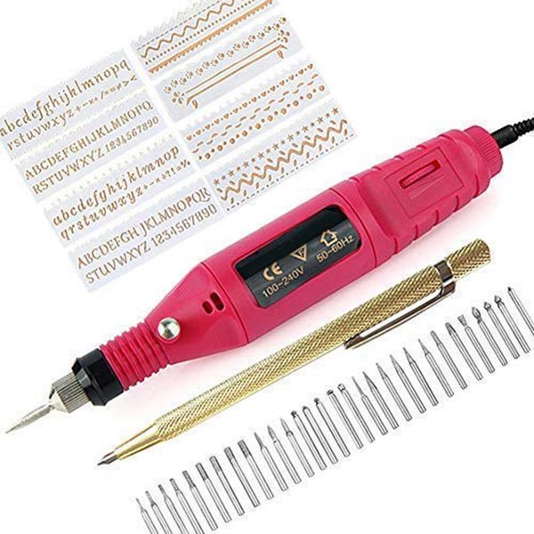 

electric mini engraver pen mini diy engraving tool kit for metal glass ceramic plastic wood jewelry with scriber etcher 30 bits