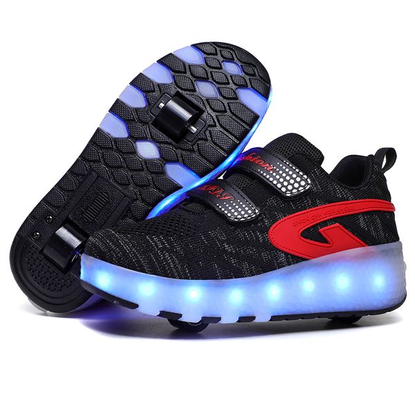 

Children Pink Two Wheels Luminous Glowing Sneakers Black Led Light Roller Skate Shoes Kids Led Shoes Boys Girls USB Charging