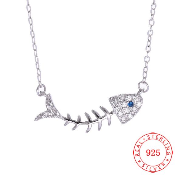 

fashion trendy 925 sterling silver silver gold christian fish bone necklaces with cz crystal for women girls