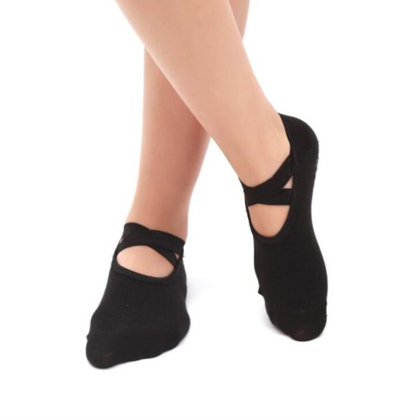

women professional anti slip bandage sports yoga socks ladies ventilation pilates ballet socks dance sock slippers, Black