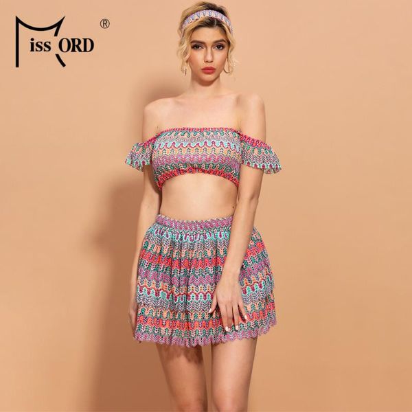 

missord 2020 summer slash neck stripe 2шт женская юбка комплект мода с плеча мини юбка женский комплект с оголовьем mm3113, White