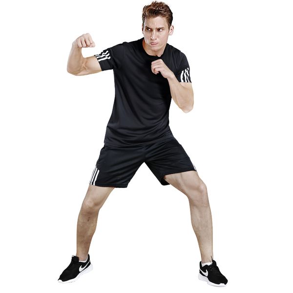 

sports suit male summer quick-drying running large size thin short-sleeved t-shirt fitness clothes polyester durable breathable, White;black