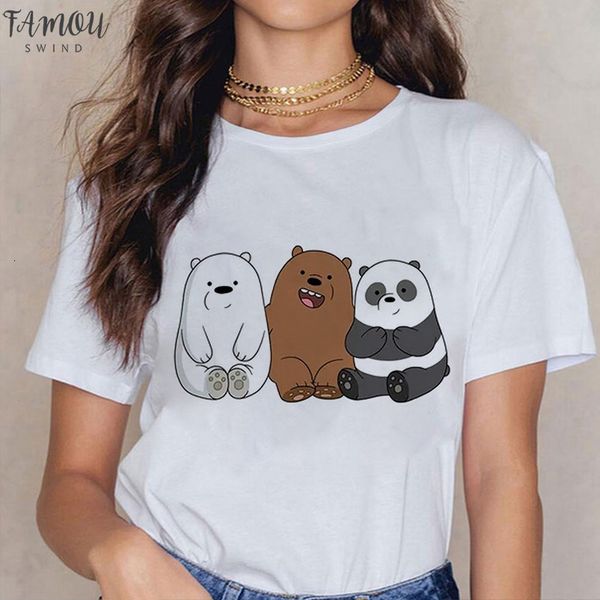 

kawaii summer cute bare bears cartoon print fashion t shirts women clothes harajuku casual t shirts letter fun streetwear femme, White