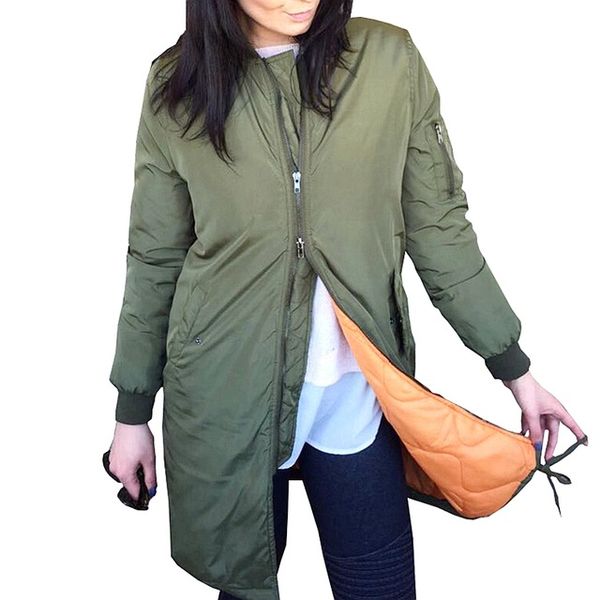 

spring army green long bomber jacket women basic coats female jacket windbreaker padded zipper outerwear new, Black;brown