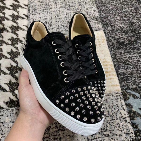 

fashion low red bottom sneakers for men luxury black suede leather with spikes mens womens shoes designer causal shoes wholesale