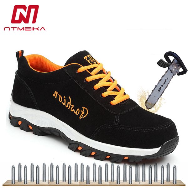 

men's ultralight work safety shoes steel toe ankle boots size 35-45 fashion outdoor breathable sneakers puncture-proof footwear, Black