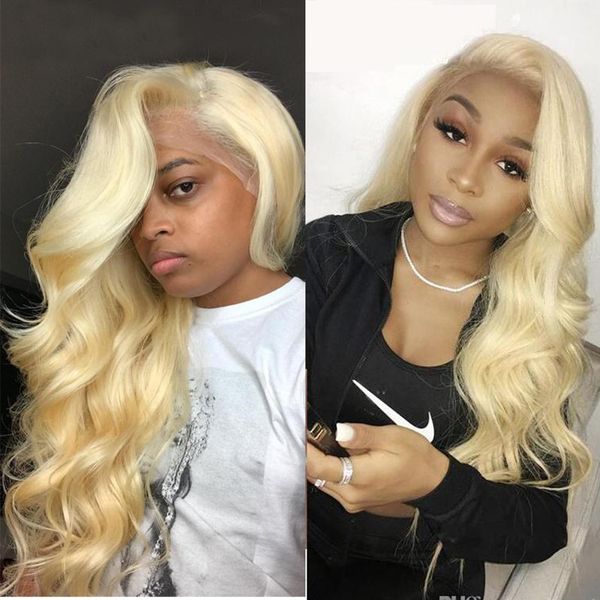 

pre plucked 360 lace frontal wig #613 blonde brazilian virgin human hair body wave glueless lace wig for black woman