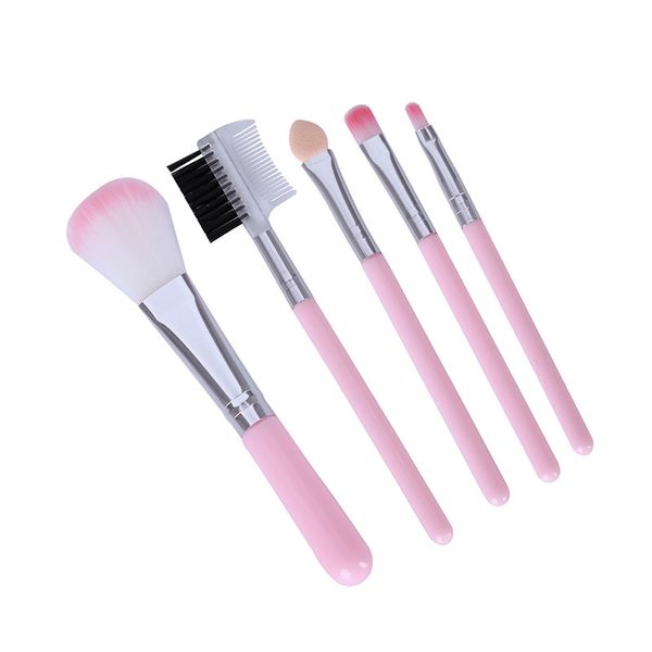 Escovas de maquiagem rosa para ferramentas de iniciante Kit de olhos EyeBrow Eyeliner Eyelash Lip Brush 5 Pçs / lote