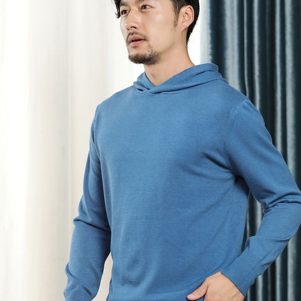 

2019 autumn winter new men's sweater wool pullovers solid color long sleeve hooded sweaters outerwear men cashmere sweater, White;black