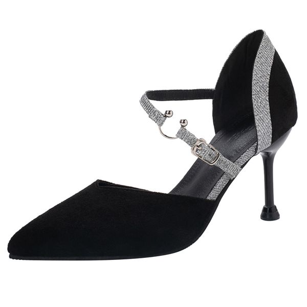 

women's thin heel shallow mouth empty belt sandals high heeled shoes, Black