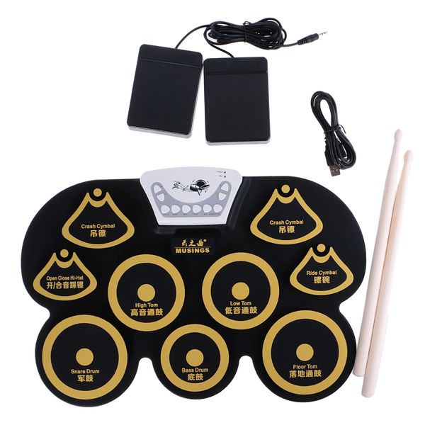 

portable usb 9 pads electronic roll up drum sticks kits musical instrument