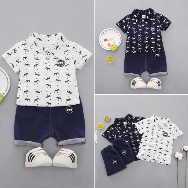 

малыш малыш мальчик джентльмен одежда 2pcs малый корона с коротким рукавом топы брюки комплекты outfit summer 1-5y, White