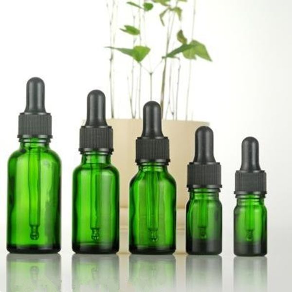 

100pcs green glass dropper bottles 5ml 10ml 15ml 20ml essential oil glass rubber head and childproof cap glass pipette