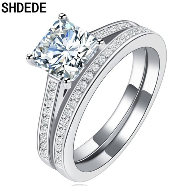 

shdede cz crystal engagement wedding ring for women cubic zirconia silver color bride fashion party jewelry gifts +lyr605, Golden;silver