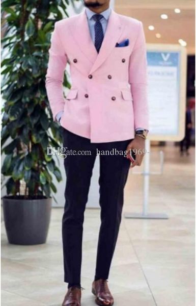 Smoking da sposo rosa doppiopetto stile classico Groomsmen con risvolto a punta Abiti da uomo Abiti da sposa / ballo di fine anno / cena Blazer (giacca + pantaloni + cravatta) K449