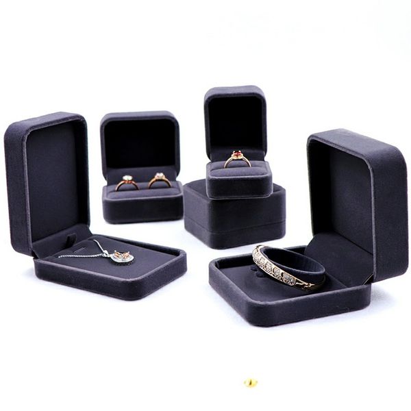 

distribution dark gray velvet cloth jewelry box couple ring box pendant necklace bracelet box jewelry gift packaging gift boxes, Black;white