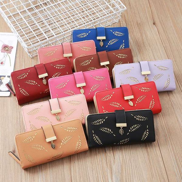 

women's long leather wallets card holder purse zipper buckle elegant clutch wallet fashion, Red;black
