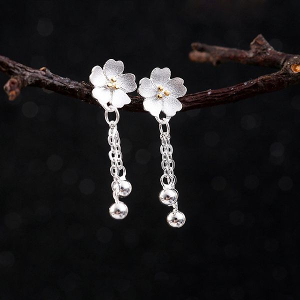 

fashion simple lotus flower tassel dangle earrings plated silver color elegant sakura floral women earrings jewelry dropship