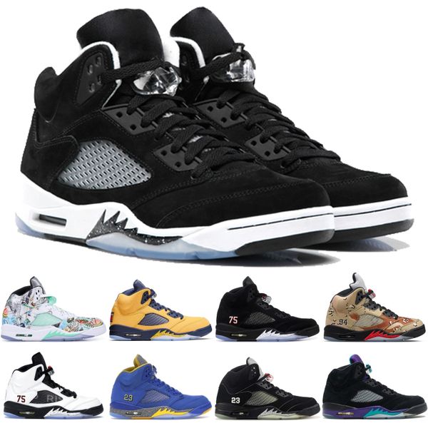 

new arrival 2020 michigan 5 5s basketball shoes mens international flightgrape metallic white camo oreo stylist shoes us 7-13