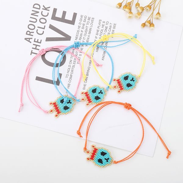 

g.ycx cute multicolor child kids alien bracelets girl handmade adjustable wax rope delica bileklik miyuki bracelet insta jewelry, Black