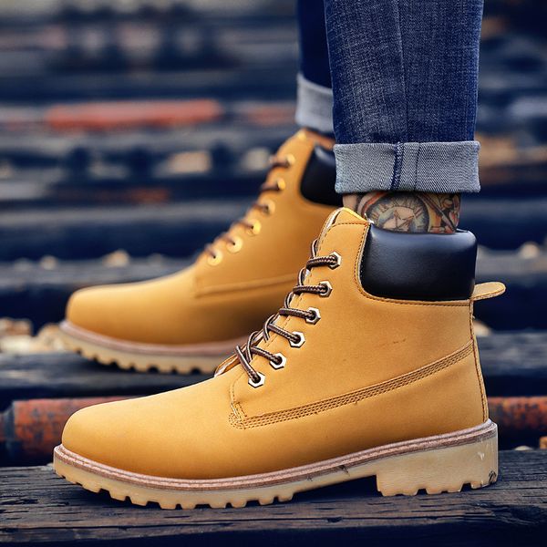 

2019 new boots men's lace up pu men's shoes trend high casual snow boots, Black