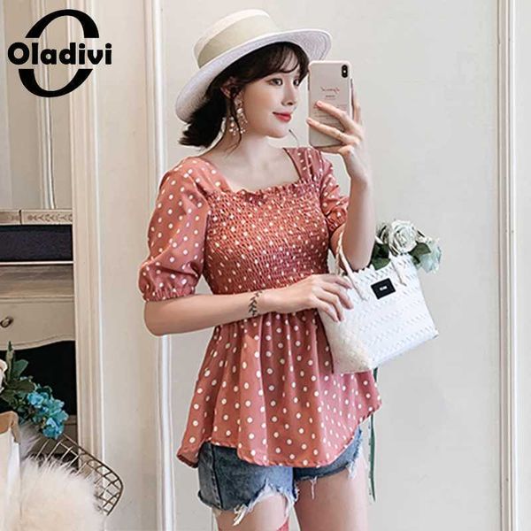 

oladivi плюс размер женщины эластичный бюст горошек блузка старинные дамы тонкий элегантный рубашки девушка повседневная топ тройник туника, White