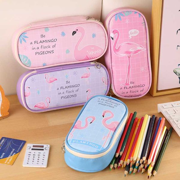 

1 pcs cartoon flamingo pencil case zipper pencil bags pu waterproof pencilcase school storage pouch stationery gifts