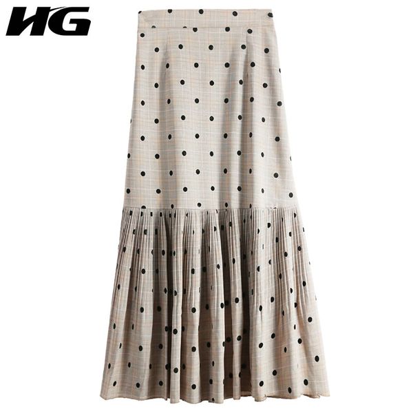 

hg] 2019 spring summer new women korea fashion striped dot casual skirt female loose mid-calf match all pleated skirt wbb2061, Black