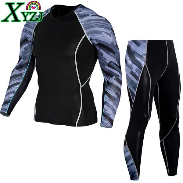 

sportswear slim set men fashion run bodybuilding gym fitness workout sport basketball quick dry breathable sweatpants long sleeve t shirt, Gray