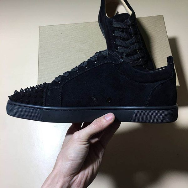 

designer shoe red bottom low cut suede spike casual shoes party wedding crystal leather sneakers dress shoes c13, Black