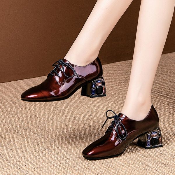 

mljuese 2020 women pumps cow leather autumn spring lace up blue color round toe crystal high heels party dress wedding size 42, Black