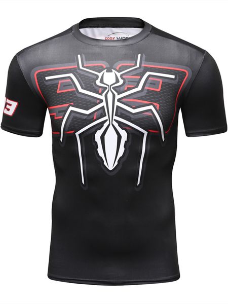 

men's elastic compression sportswear t shirt 3d printing ant novel and simple pattern quick-drying fitness training short sleeve, Black;blue