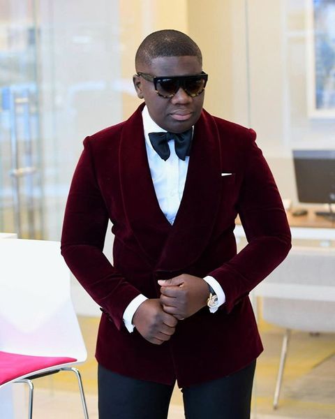 

men suits 2020 burgundy velvet jacket wedding suits for men slim fit double breasted tuxedos groom prom party suit costume homme, Black;gray