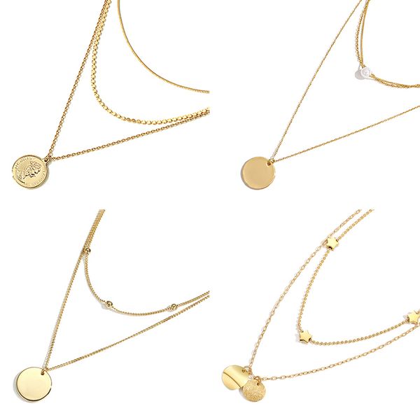 

multilayer necklace long pendant necklace women stainless steel fashion moon circle map pendant gift jewelry, Silver