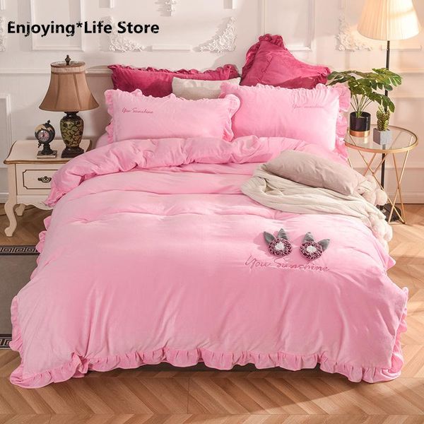 

flannel bedding set winter crystal velvet warm fleece double-sided thick sheets quilt cover duvet cover set  king size