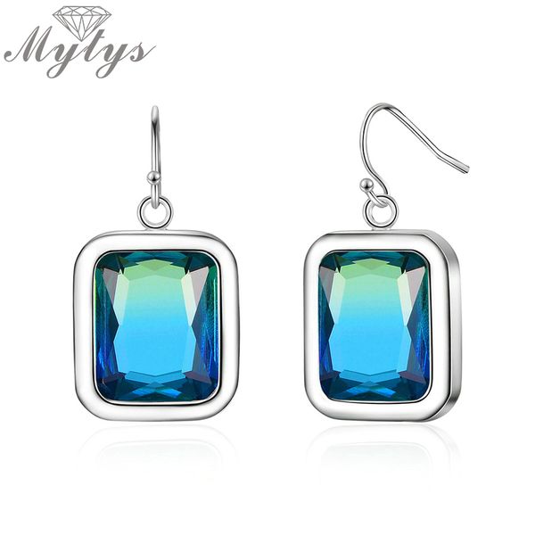 

mytys square gradient blue glass stone drop earrings for women brand fashion jewelry ce577, Silver
