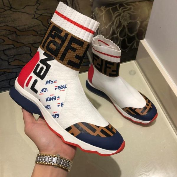 

[With Box] New arrival Fashion Designers Women Loafers Shoes Brand Men Women High Top White Black Casual Sock Shoes FF Sneakers 35-45