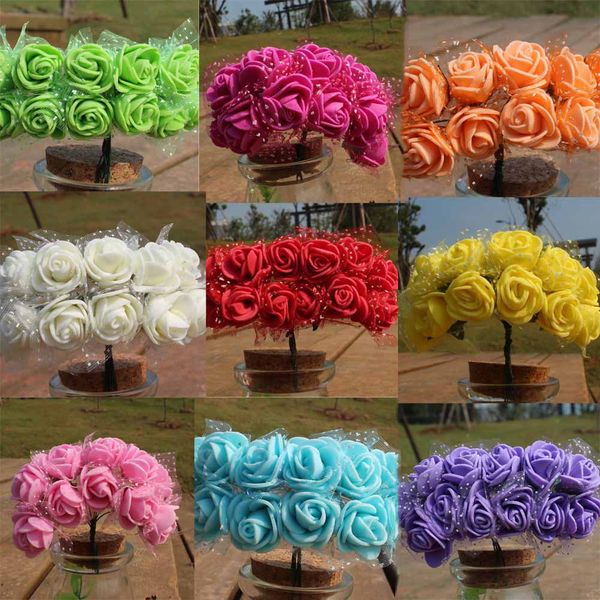 

1 set 2.5cm mini foam rose artificial flower bouquet multicolor rose wedding flower decoration scrapbooking fake