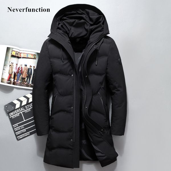 

30 degree winter thick warm men long section hooded down jacket black thick snow parka man solid down coat windproof outwear
