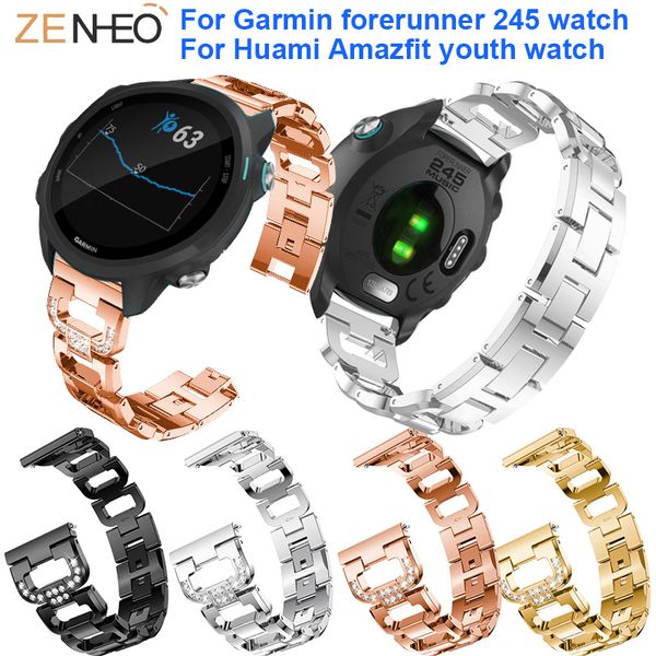 

20mm metal watch strap for garmin forerunner 245/245m wristband belt replacement for garmin vivoactive 3 watches bands bracelet, Black;brown