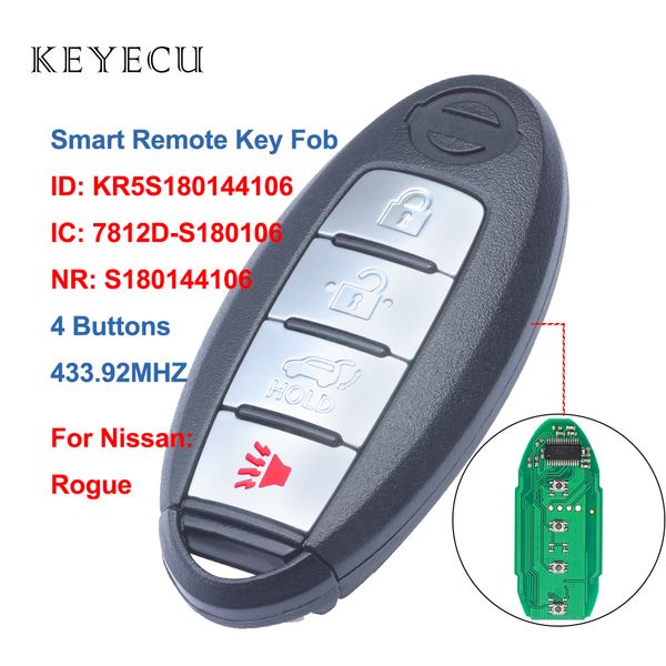 

keyecu s180144106 smart car remote key fob 4 button 433.92mhz for rogue 2014 2015 2016 2017 2018, kr5s180144106