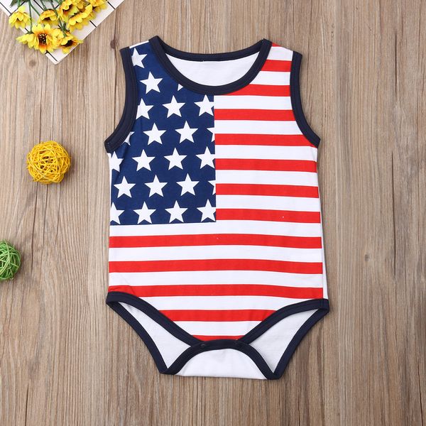 

fourth of july newborn baby girl boy romper jumpsuit playsuit sleeveless outfit baby clothing, Blue