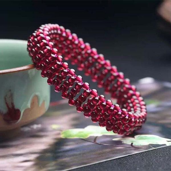 

boutique handwoven natural garnet crystal bracelet fashion women birthday gift free, Black