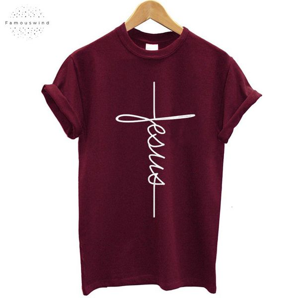 

fashion new t shirt arrival women t summer short sleeve cross jesus christian printing female tee shirt plus size, White